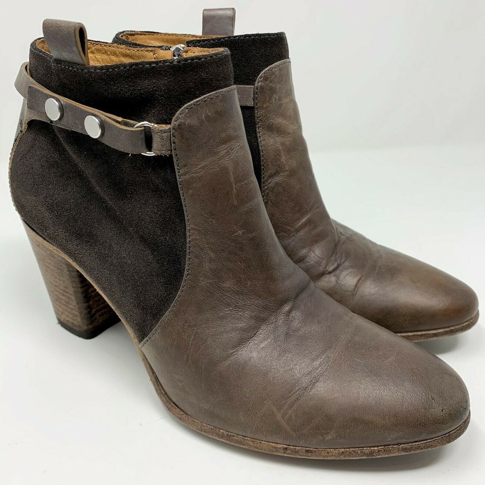 Alberto Fermani Brown Leather Suede Ankle Zip Stacked Heel Boot Booties EUR 36.5